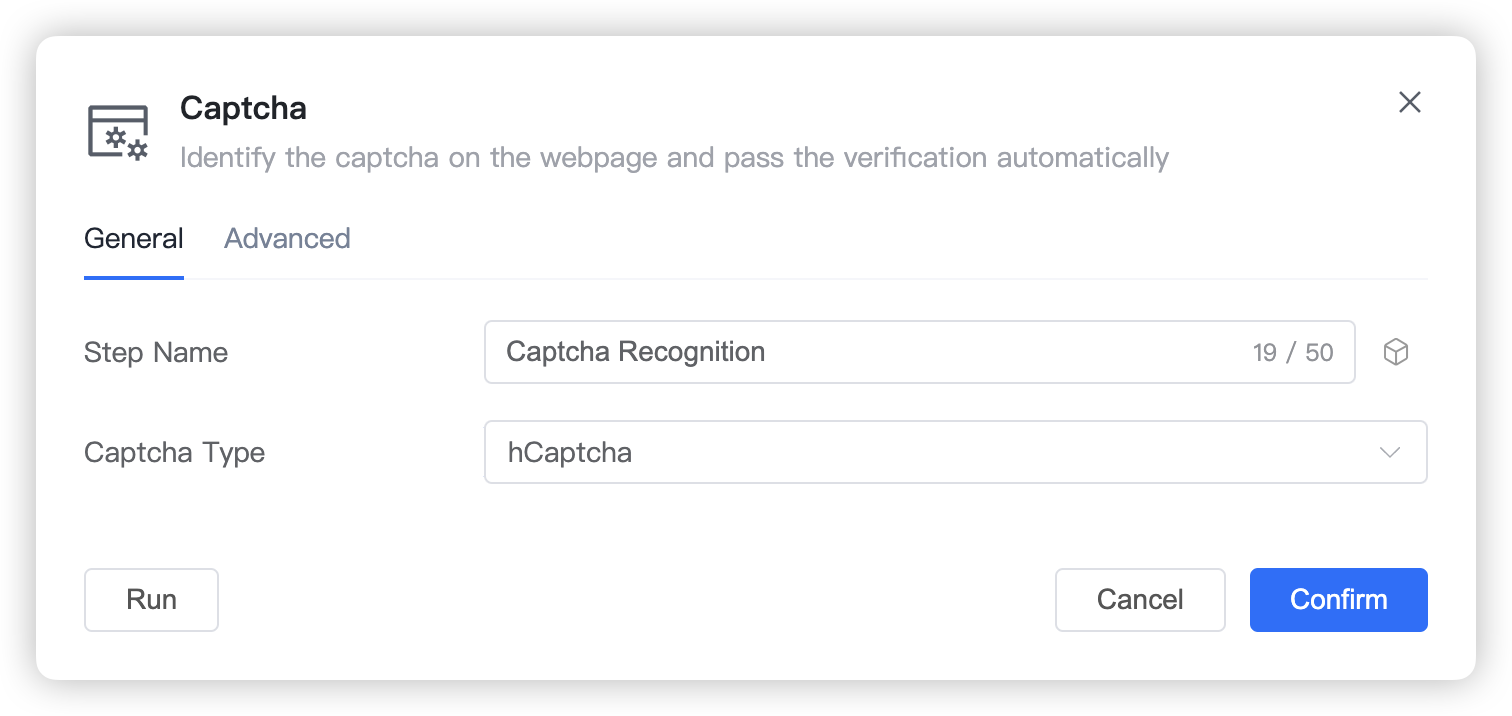 General settings screenshot of Solve CAPTCHA step 3