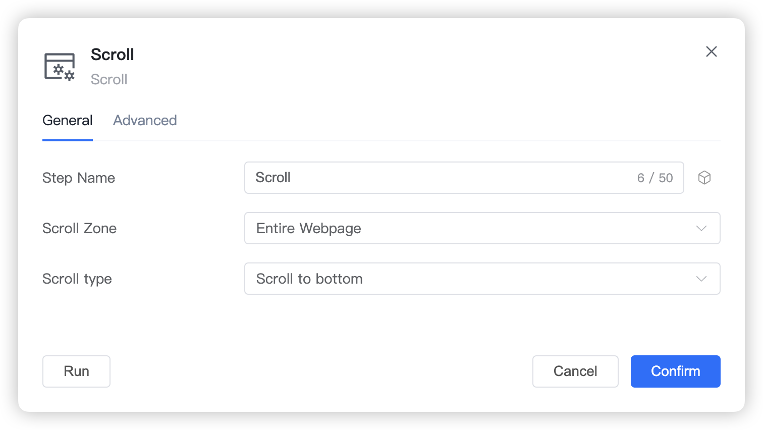 Screenshot of scroll step general settings 1